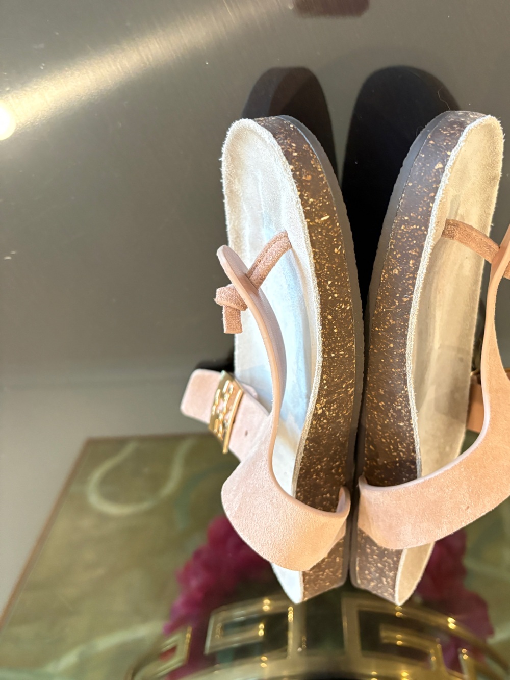 Tory Burch Mellow T-Strap Sandal Size 9.5 Suede Malva / Avola Pink Color - Picture 4 of 14